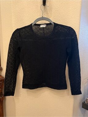Vintage BCBG Black Long Sleeve Sheer Lace Y2K Top Size XS/S